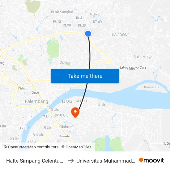 Halte Simpang Celentang A to Universitas Muhammadiyah map