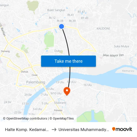 Halte Komp. Kedamaian to Universitas Muhammadiyah map