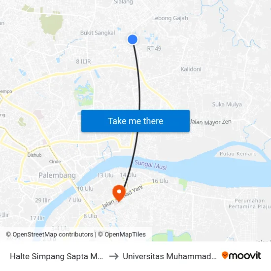 Halte Simpang Sapta Marga to Universitas Muhammadiyah map