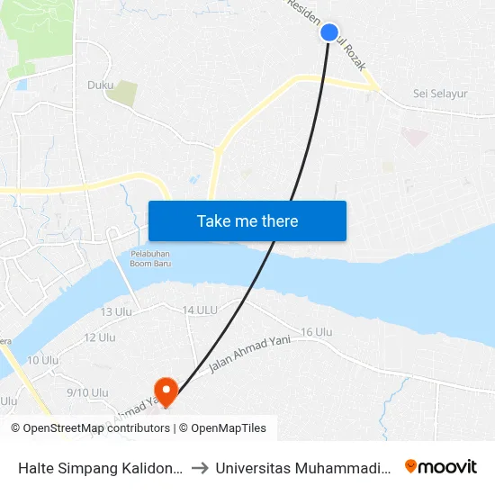Halte Simpang Kalidoni A to Universitas Muhammadiyah map
