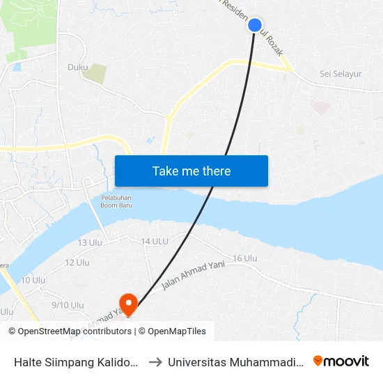 Halte Siimpang Kalidoni B to Universitas Muhammadiyah map