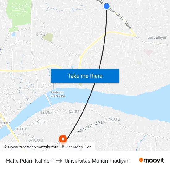 Halte Pdam Kalidoni to Universitas Muhammadiyah map