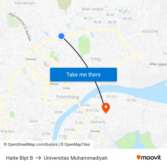 Halte Blpt B to Universitas Muhammadiyah map