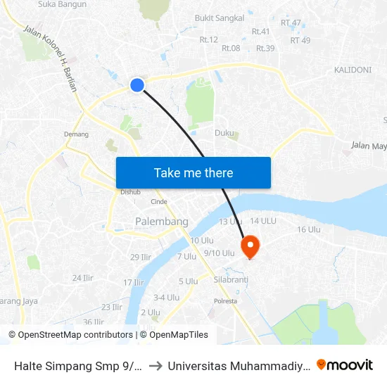 Halte Simpang Smp 9/10 to Universitas Muhammadiyah map