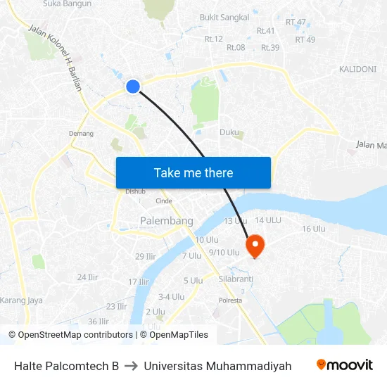 Halte Palcomtech B to Universitas Muhammadiyah map