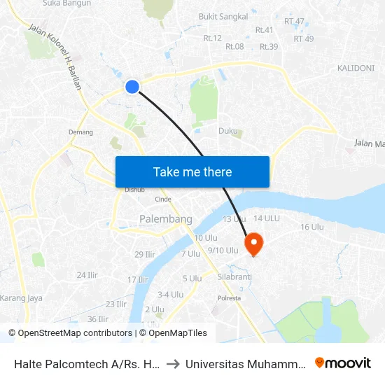 Halte Palcomtech A/Rs. Hermina to Universitas Muhammadiyah map
