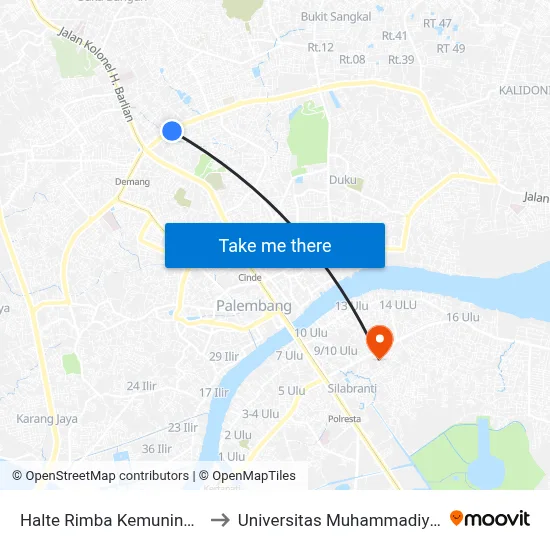 Halte Rimba Kemuning A to Universitas Muhammadiyah map