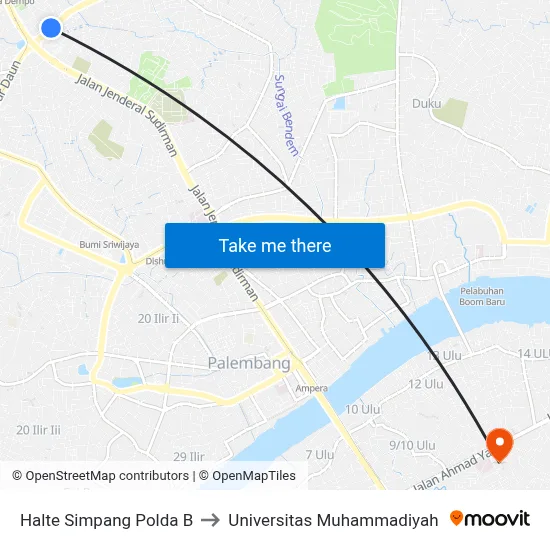 Halte Simpang Polda B to Universitas Muhammadiyah map