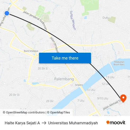 Halte Karya Sejati A to Universitas Muhammadiyah map
