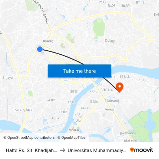 Halte Rs. Siti Khadijah A to Universitas Muhammadiyah map