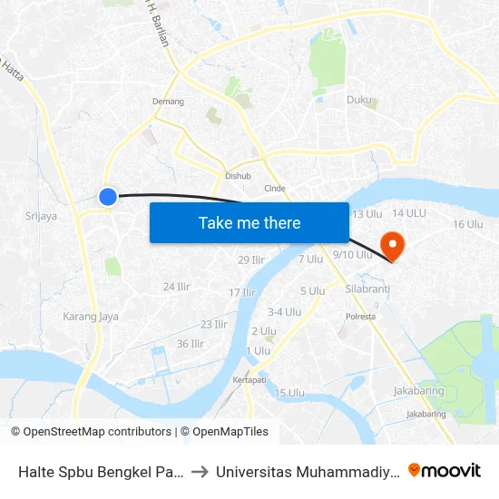 Halte Spbu Bengkel Pass to Universitas Muhammadiyah map