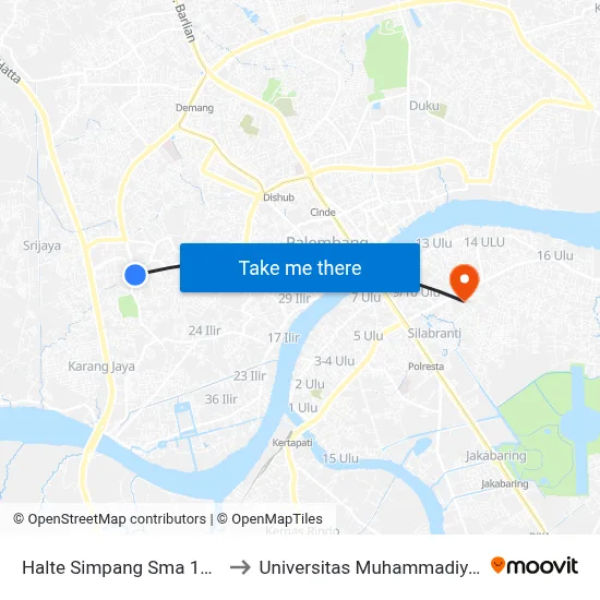 Halte Simpang Sma 10 B to Universitas Muhammadiyah map