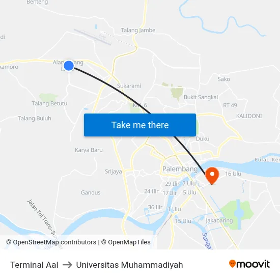 Terminal Aal to Universitas Muhammadiyah map
