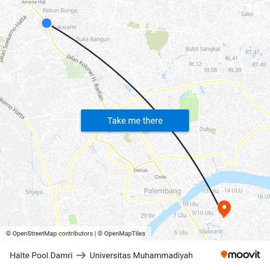 Halte Pool Damri to Universitas Muhammadiyah map