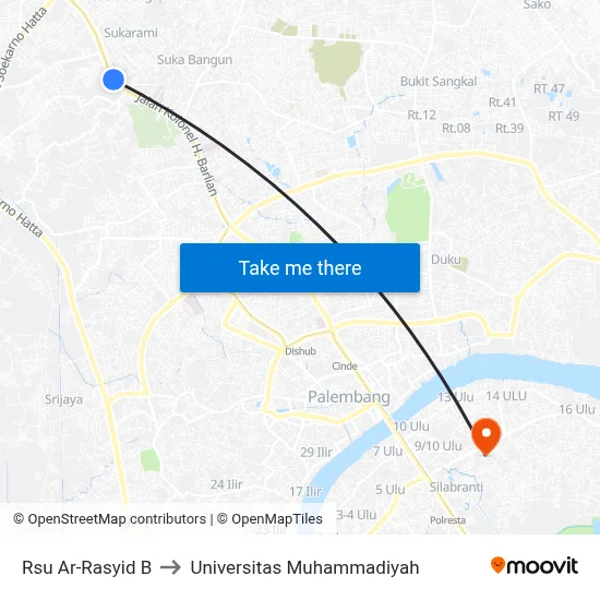 Rsu Ar-Rasyid B to Universitas Muhammadiyah map