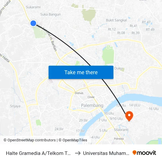 Halte Gramedia A/Telkom Talang Buruk to Universitas Muhammadiyah map