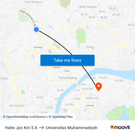 Halte Jpo Km 5 A to Universitas Muhammadiyah map