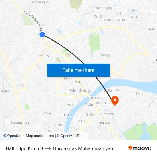 Halte Jpo Km 5 B to Universitas Muhammadiyah map