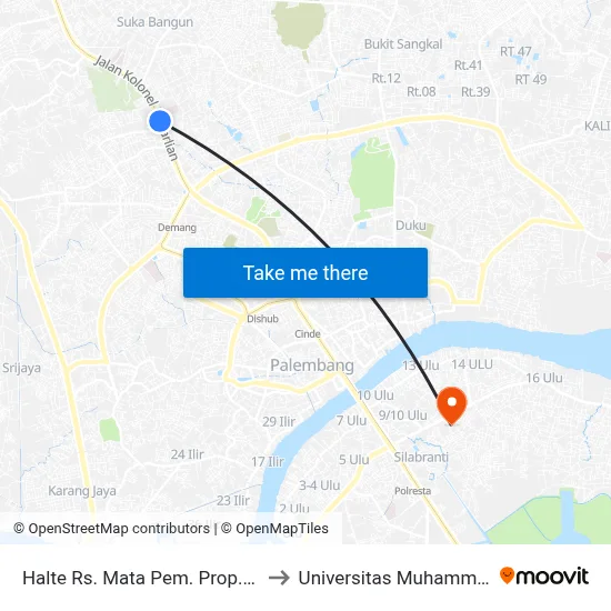 Halte Rs. Mata Pem. Prop. Sumsel to Universitas Muhammadiyah map