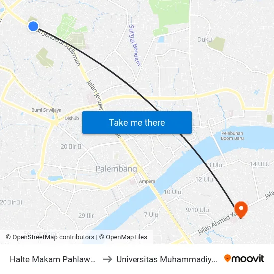 Halte Makam Pahlawan to Universitas Muhammadiyah map