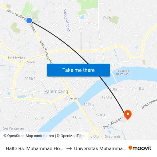 Halte Rs. Muhammad Hoesin A to Universitas Muhammadiyah map