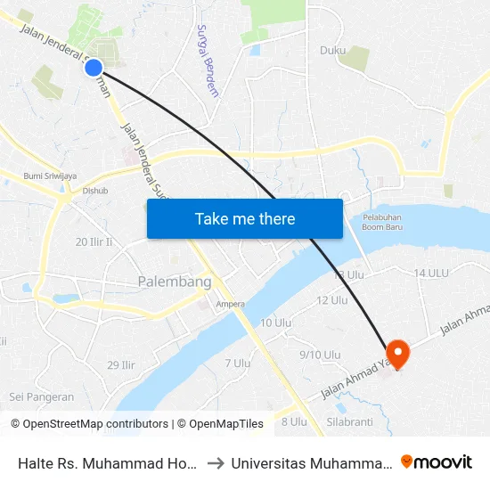 Halte Rs. Muhammad Hoesin B to Universitas Muhammadiyah map