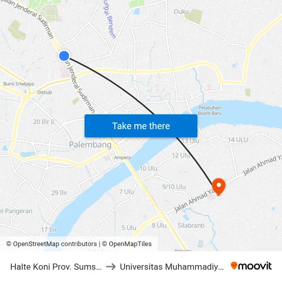 Halte Koni Prov. Sumsel to Universitas Muhammadiyah map