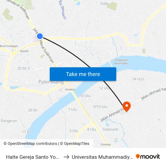 Halte Gereja Santo Yosef to Universitas Muhammadiyah map