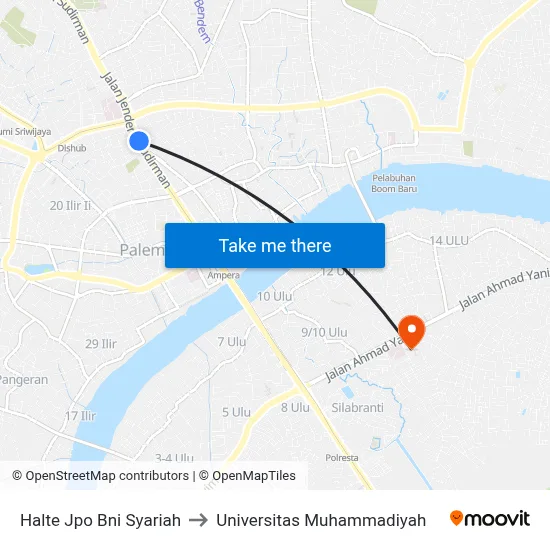 Halte Jpo Bni Syariah to Universitas Muhammadiyah map