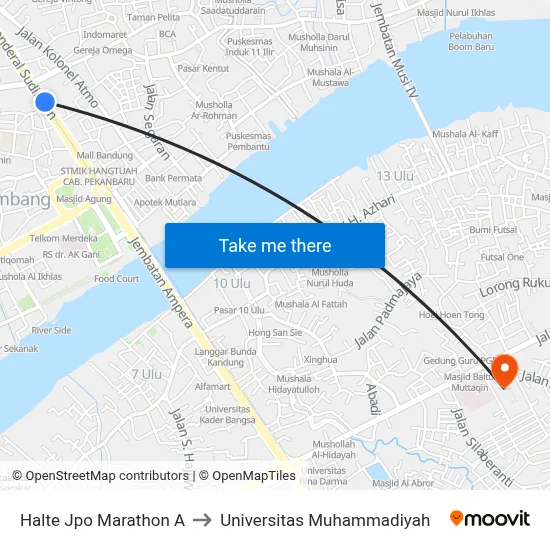 Halte Jpo Marathon A to Universitas Muhammadiyah map