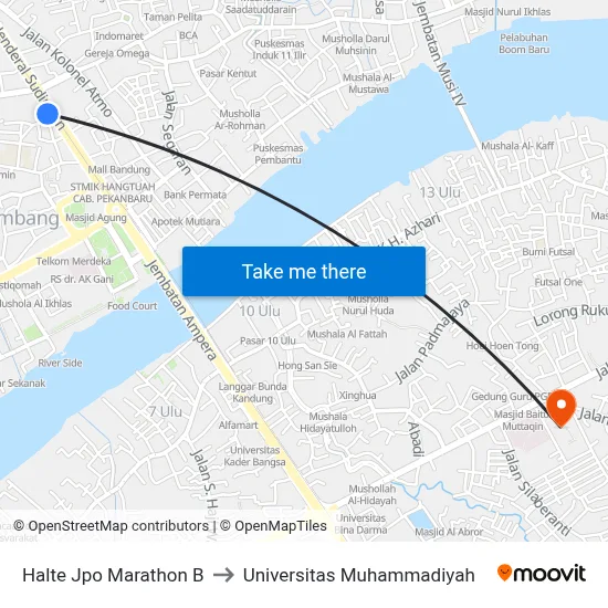 Halte Jpo Marathon B to Universitas Muhammadiyah map