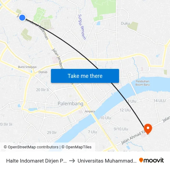 Halte Indomaret Dirjen Pajak to Universitas Muhammadiyah map
