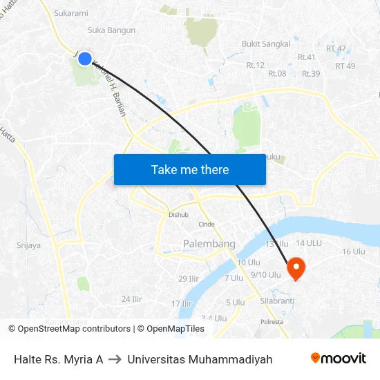 Halte Rs. Myria A to Universitas Muhammadiyah map