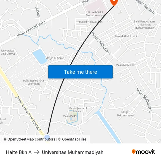 Halte Bkn A to Universitas Muhammadiyah map