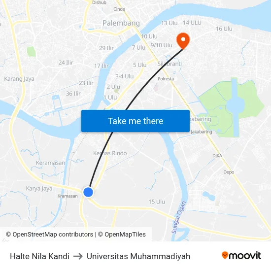 Halte Nila Kandi to Universitas Muhammadiyah map