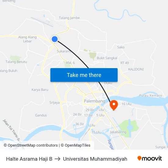 Halte Asrama Haji B to Universitas Muhammadiyah map