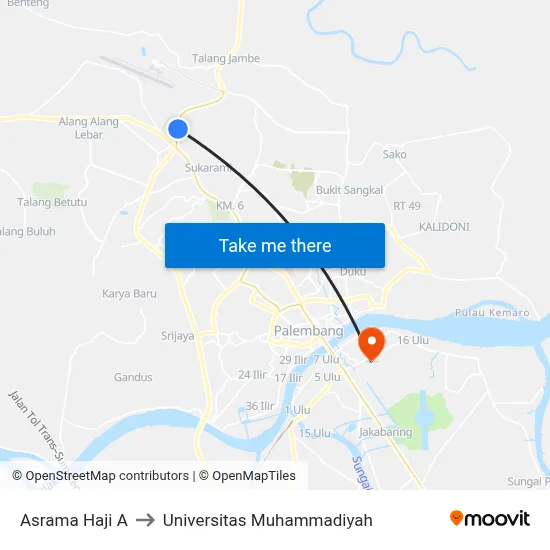 Asrama Haji A to Universitas Muhammadiyah map