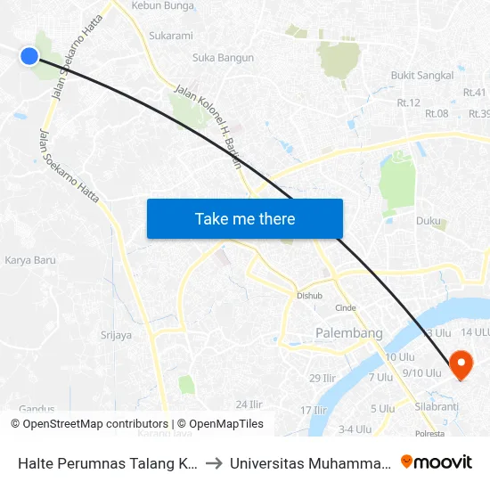 Halte Perumnas Talang Kelapa to Universitas Muhammadiyah map