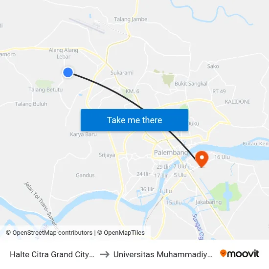 Halte Citra Grand City B to Universitas Muhammadiyah map