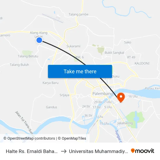 Halte Rs. Ernaldi Bahar B to Universitas Muhammadiyah map