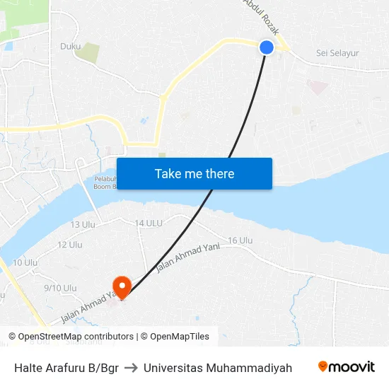 Halte Arafuru B/Bgr to Universitas Muhammadiyah map