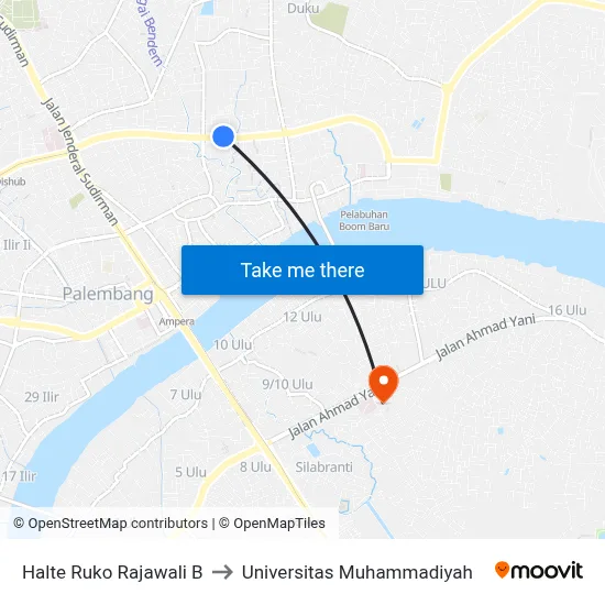 Halte Ruko Rajawali B to Universitas Muhammadiyah map