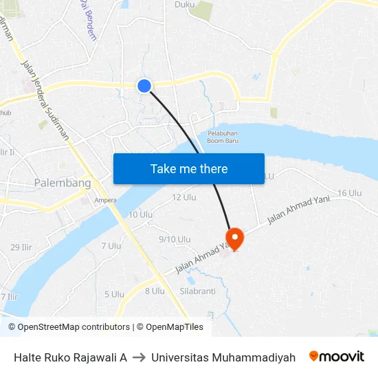 Halte Ruko Rajawali A to Universitas Muhammadiyah map