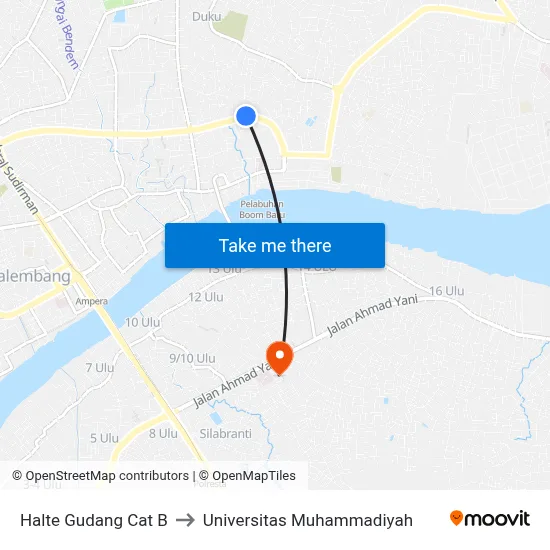 Halte Gudang Cat B to Universitas Muhammadiyah map