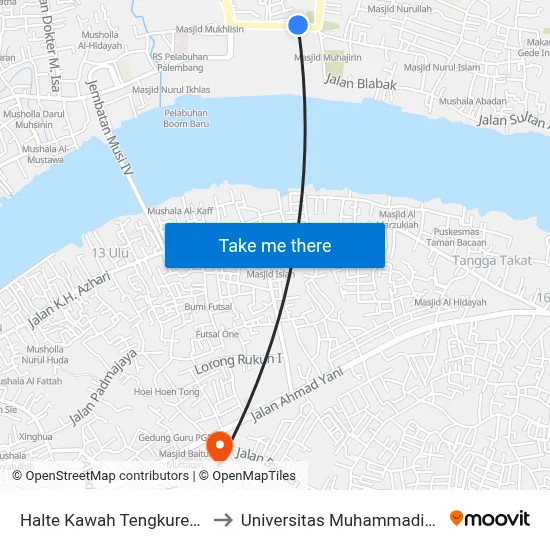 Halte Kawah Tengkurep A to Universitas Muhammadiyah map