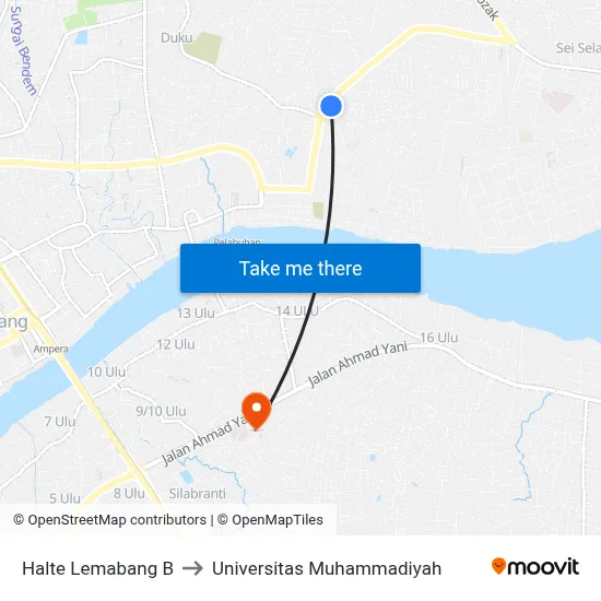 Halte Lemabang B to Universitas Muhammadiyah map