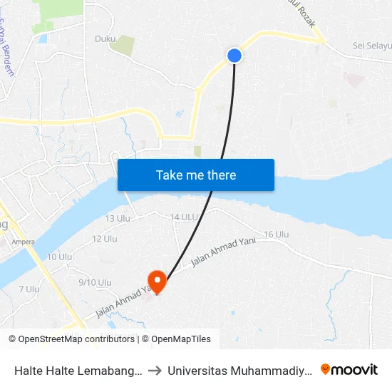 Halte Halte Lemabang B to Universitas Muhammadiyah map