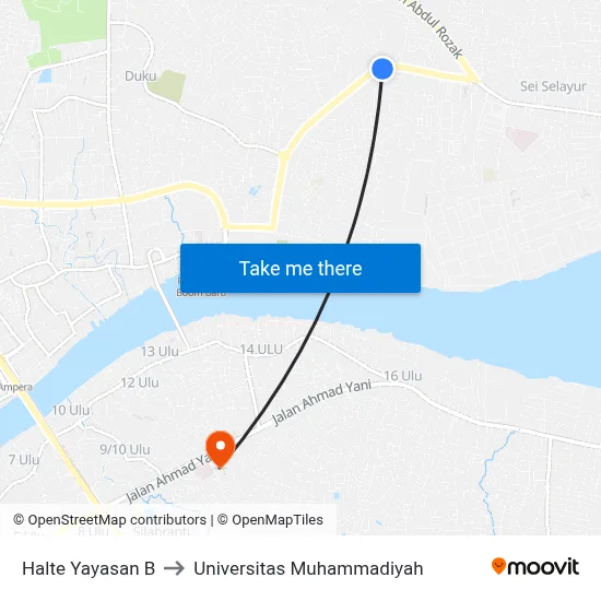 Halte Yayasan B to Universitas Muhammadiyah map