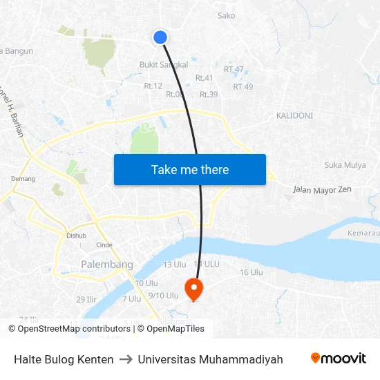 Halte Bulog Kenten to Universitas Muhammadiyah map