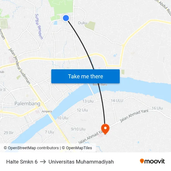 Halte Smkn 6 to Universitas Muhammadiyah map